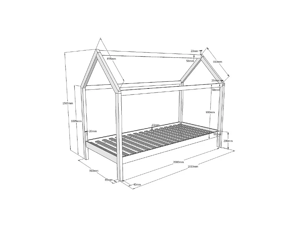 Lit Enfant Cabane & Tiroir "Dallas" 90x200cm Naturel