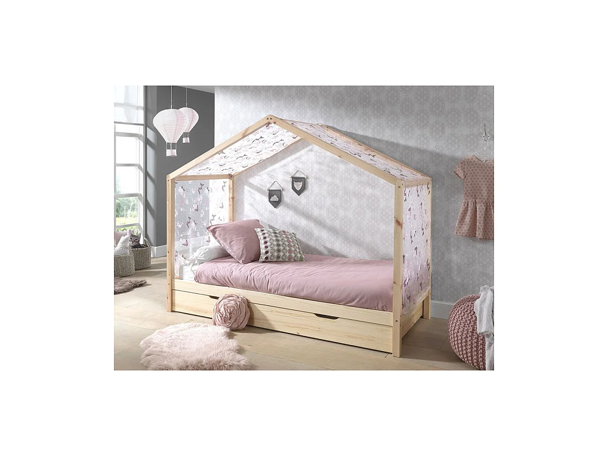 Lit Enfant Cabane & Tiroir "Dallas II" 90x200cm Naturel
