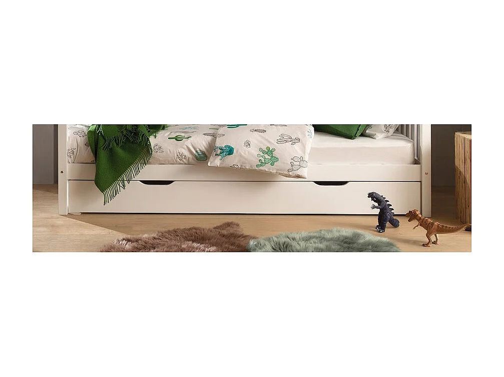 Lit cabane gigogne 90x200 pin massif blanc Kobi