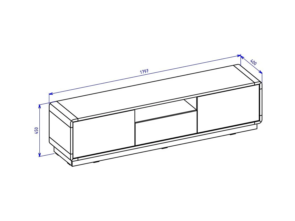 TV-Möbel 180 cm Kollektion VILLA. Farbe Eiche und matt Schwarz. Integrierte LED.