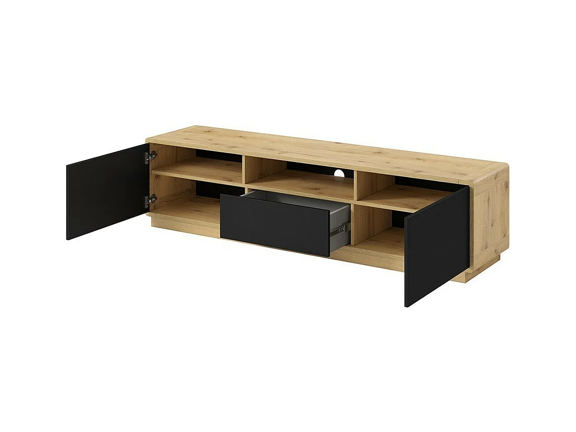 TV-Möbel 180 cm Kollektion VILLA. Farbe Eiche und matt Schwarz. Integrierte LED.