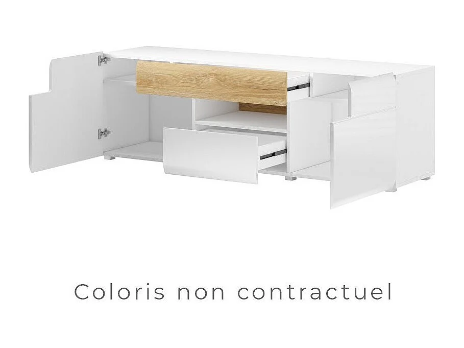 Meuble TV 160cm collection OHIO. Éclairage LED intégré. Coloris gris anthracite et chêne.