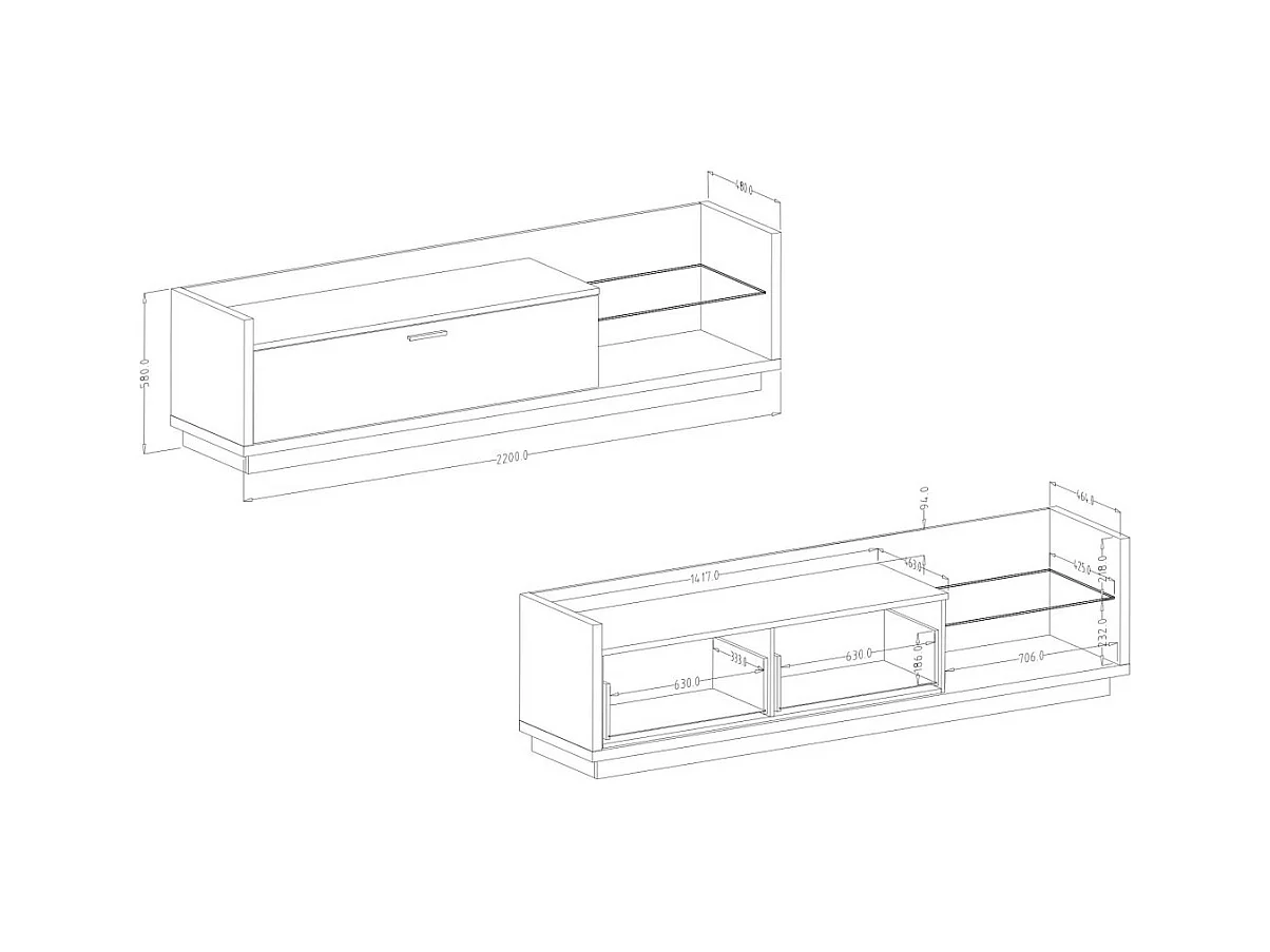 Móvel para TV XL 220cm com LED integrado. Coleção CORK. Cores cinza antracite e pinho.