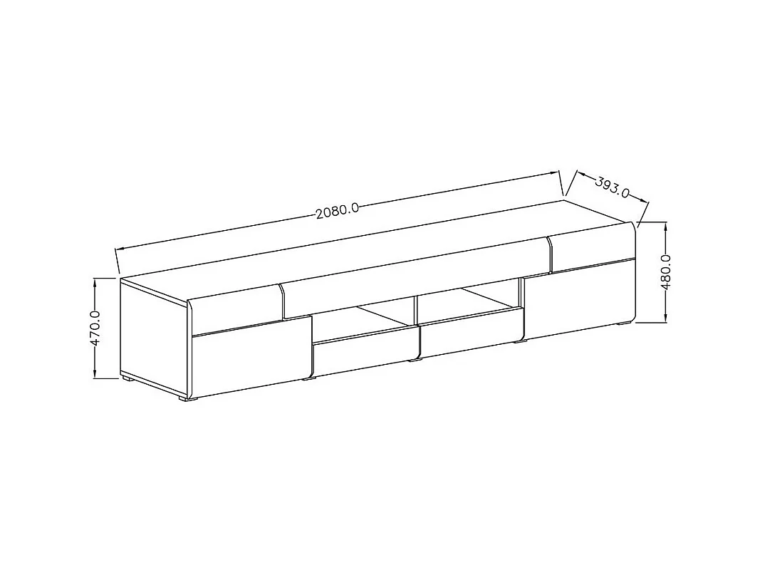 TV-Möbel 210cm aus der Kollektion OHIO mit integrierter LED. Farbe Anthrazitgrau und Eiche.