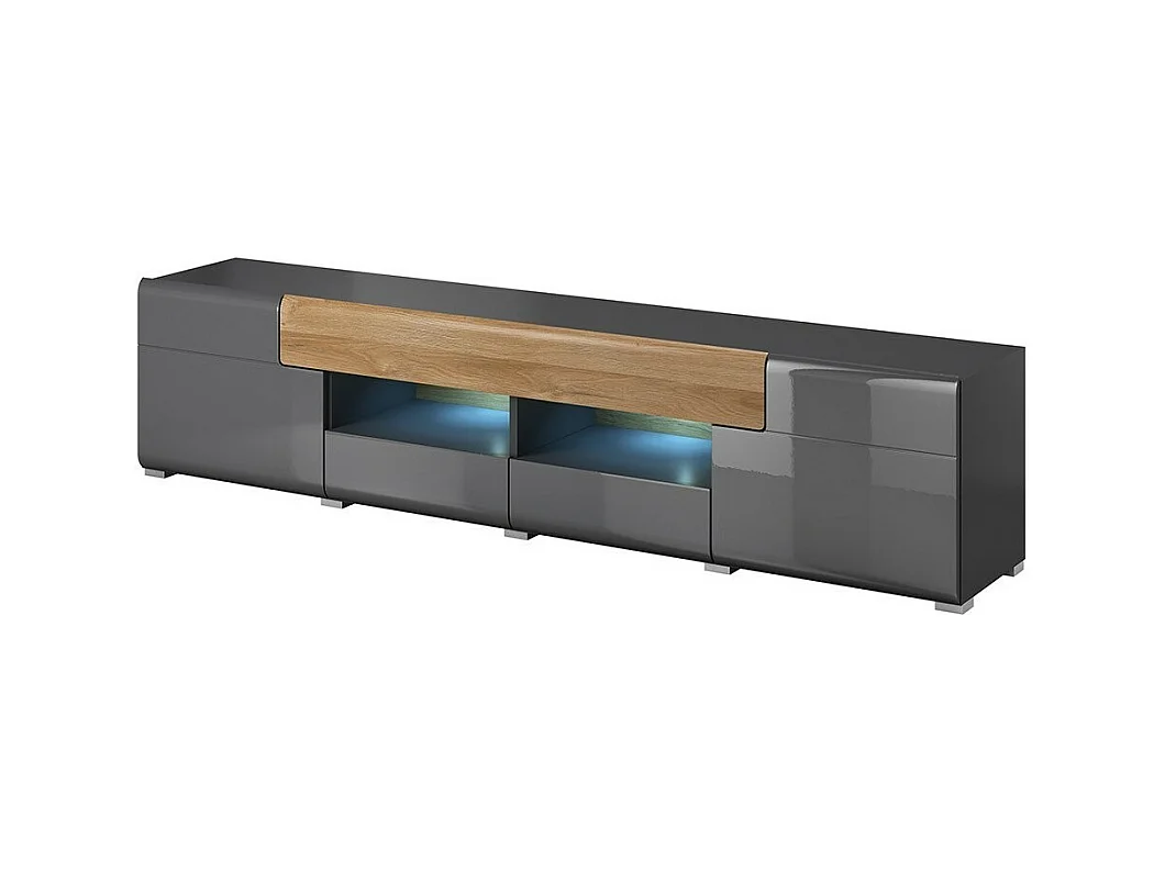 Meuble TV 210cm collection OHIO avec LED intégrée. Coloris gris anthracite et chêne.