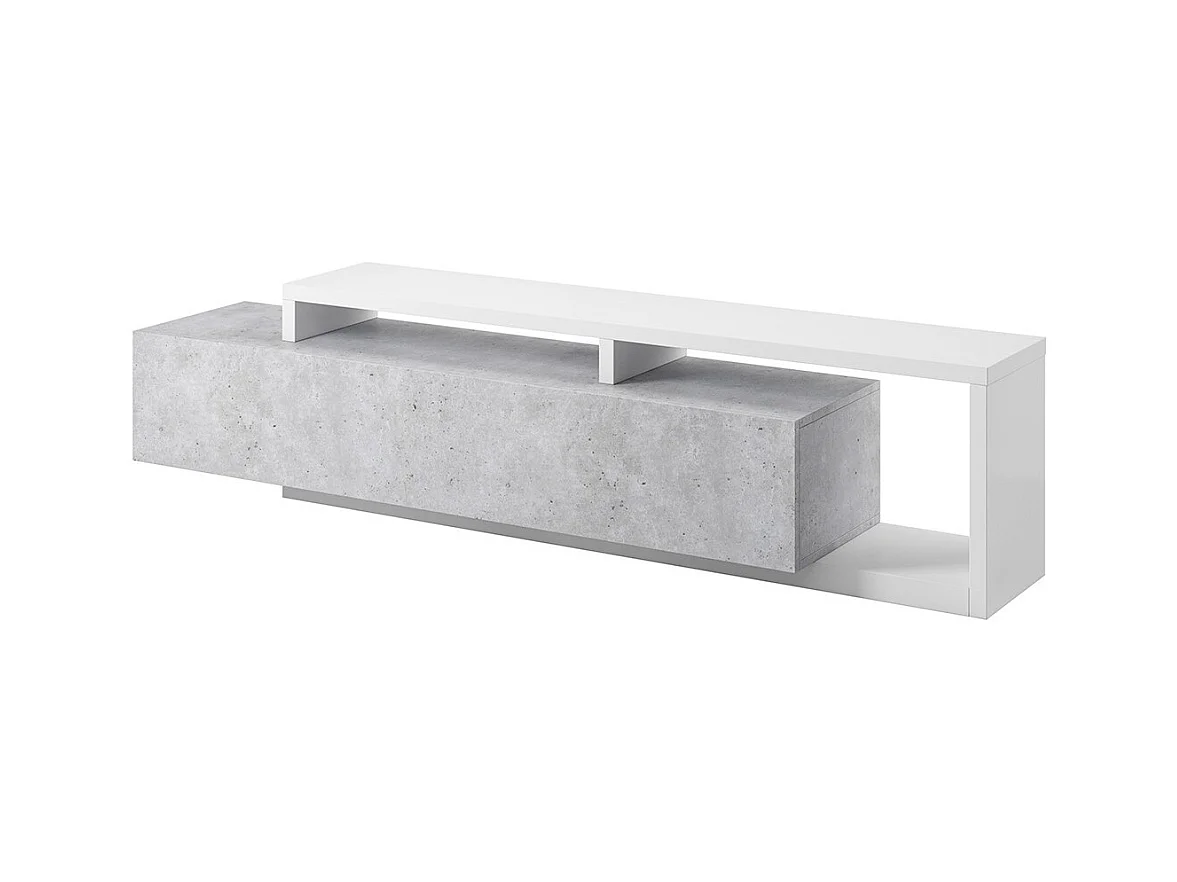 Meuble TV 220cm collection BERGAME. Coloris blanc et gris béton.