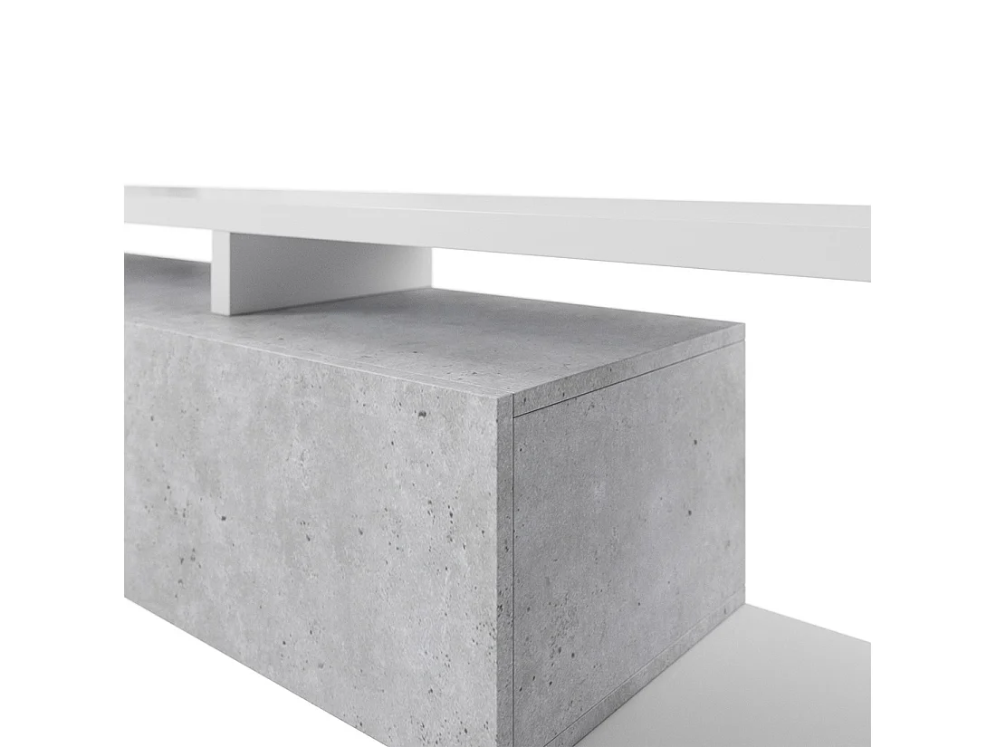 Meuble TV 220cm collection BERGAME. Coloris blanc et gris béton.