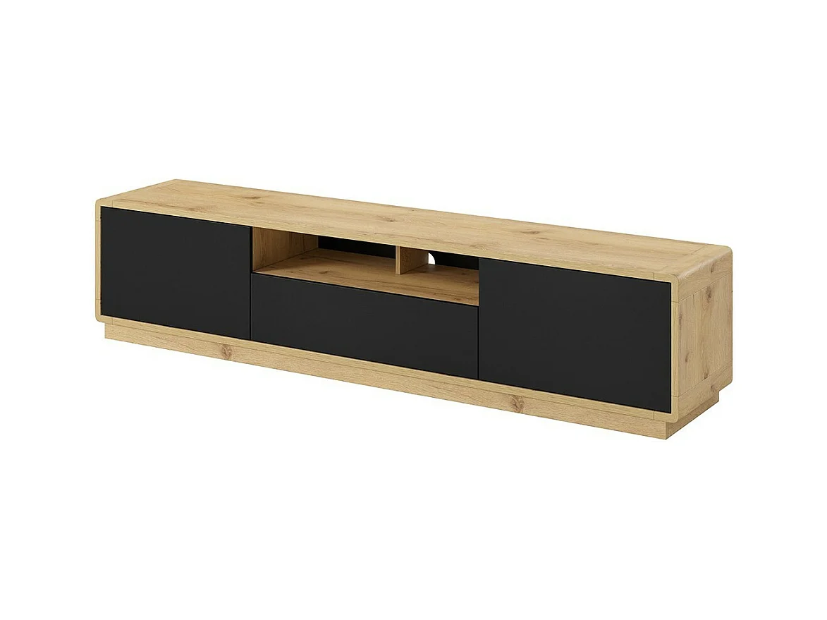 TV-Möbel 200cm Kollektion VILLA. Farbe Eiche und Mattschwarz. Integrierte LED.