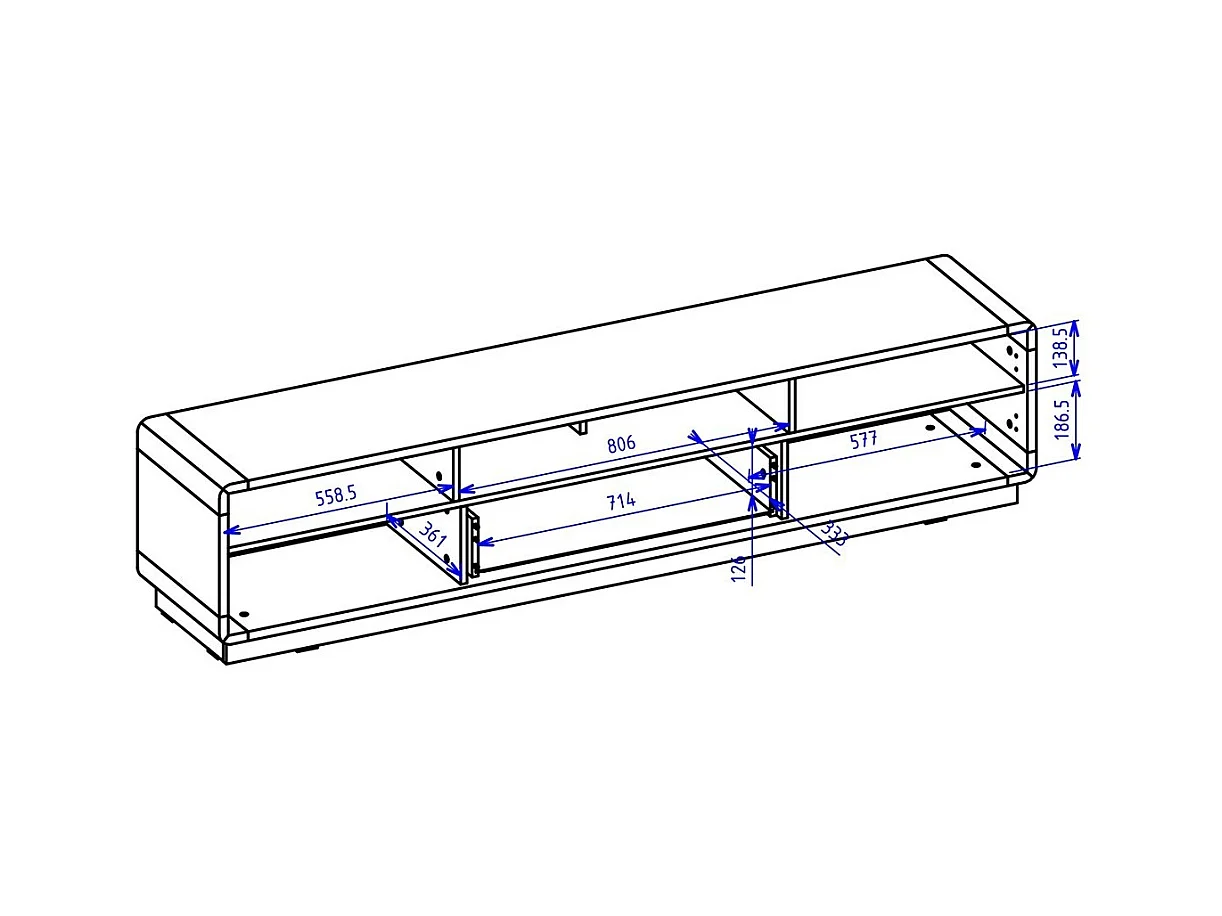 TV-Möbel 200cm Kollektion VILLA. Farbe Eiche und Mattschwarz. Integrierte LED.