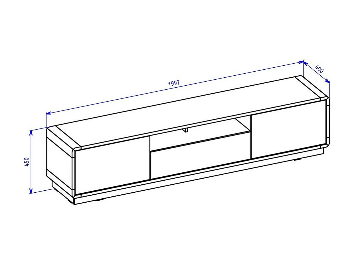 Meuble TV 200cm collection VILLA. Couleur chêne et noir mat. LED intégrée