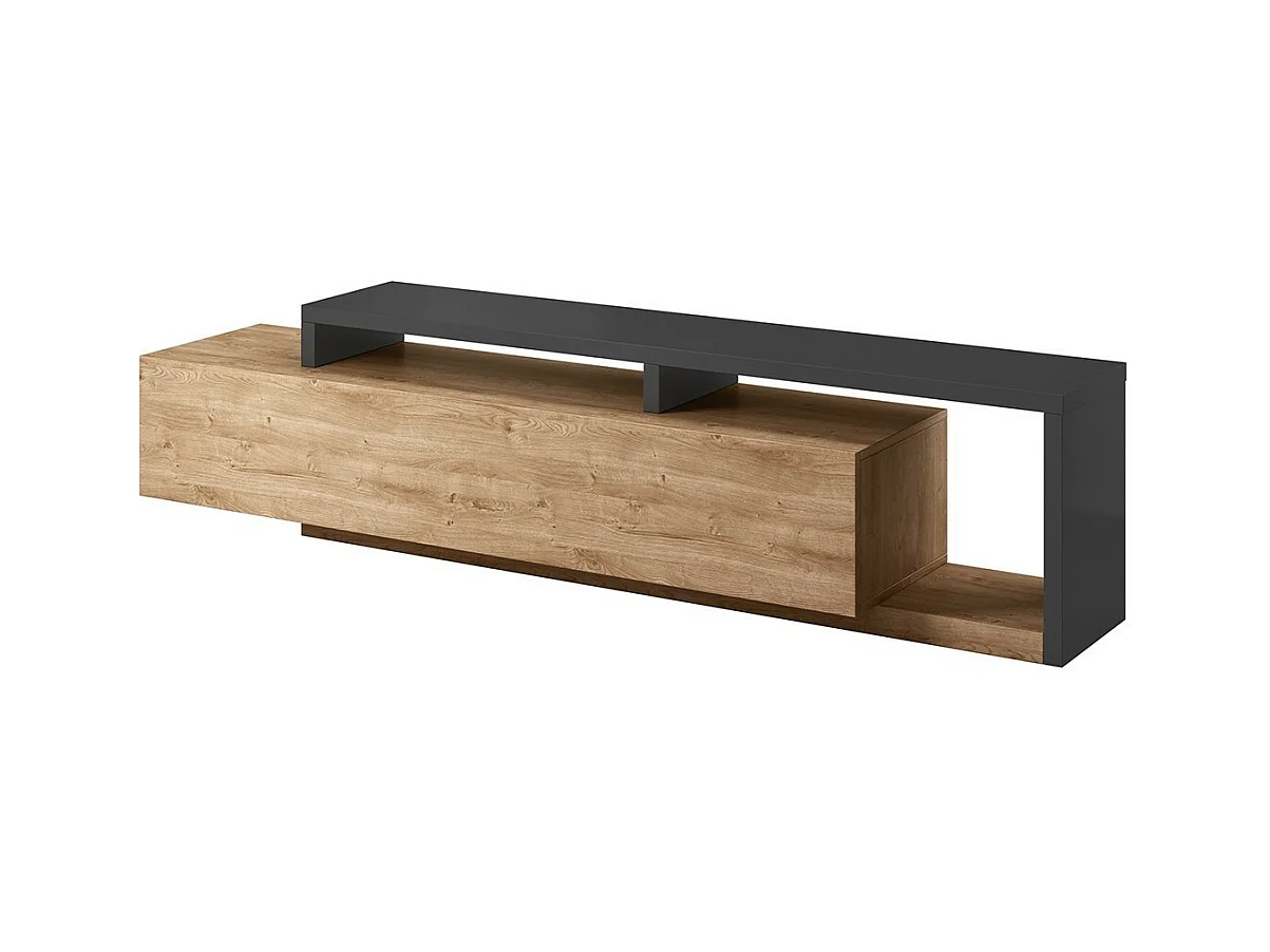 Meuble TV 220cm collection BERGAME. Coloris chêne et gris anthracite.