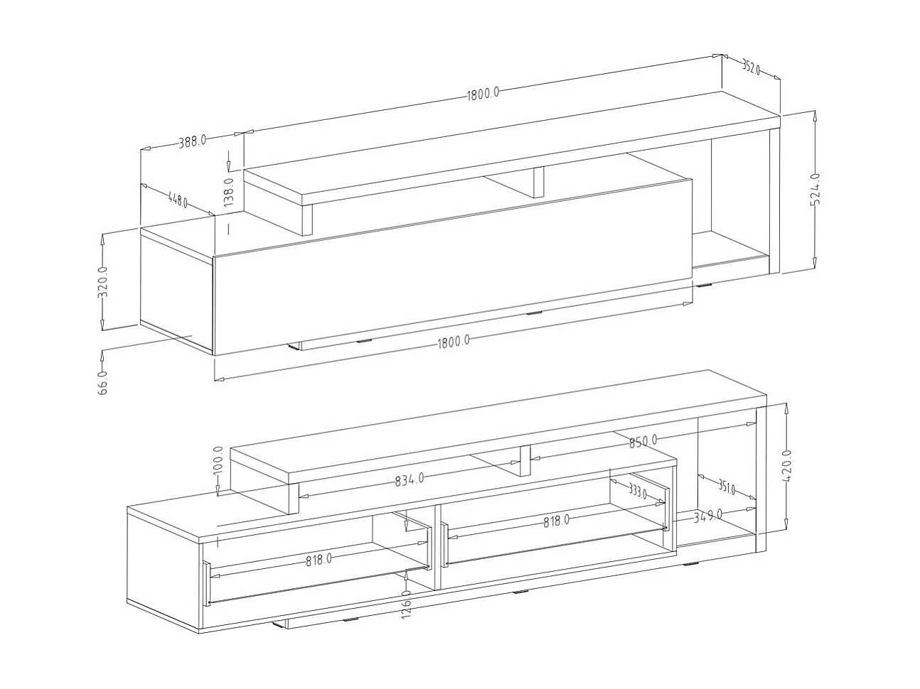 Meuble TV 220cm collection BERGAME. Coloris chêne et gris anthracite.
