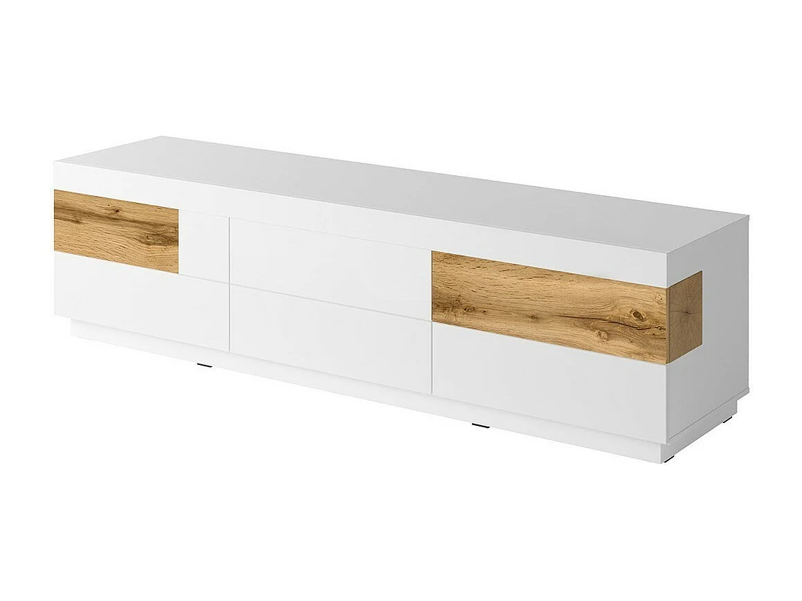 Meuble TV XL 200cm collection KILES. Coloris blanc et chêne. Style design.