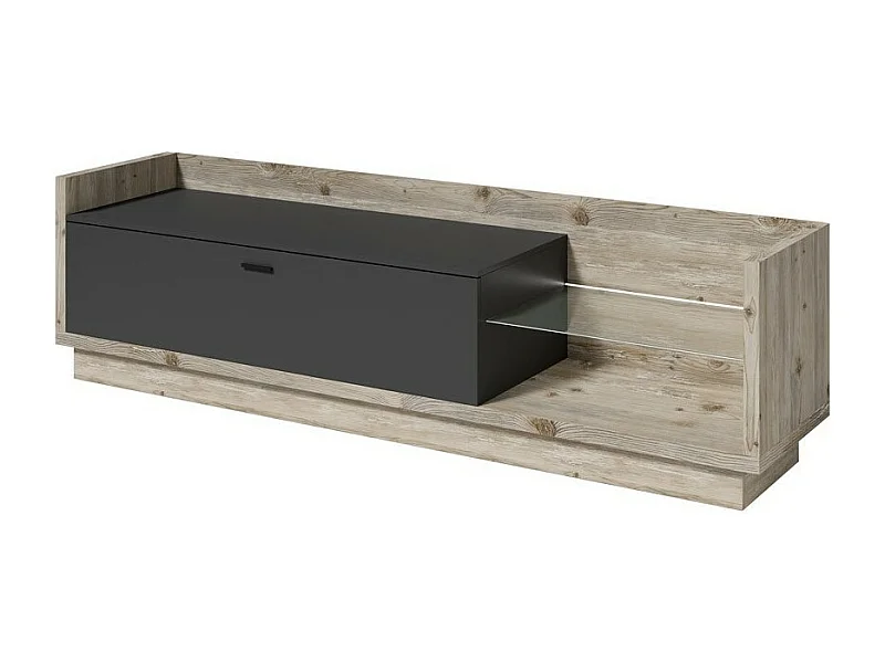 Meuble TV collection CORK avec LED - Coloris pin et gris anthracite - Dimensions 220 x 58 x 48 cm