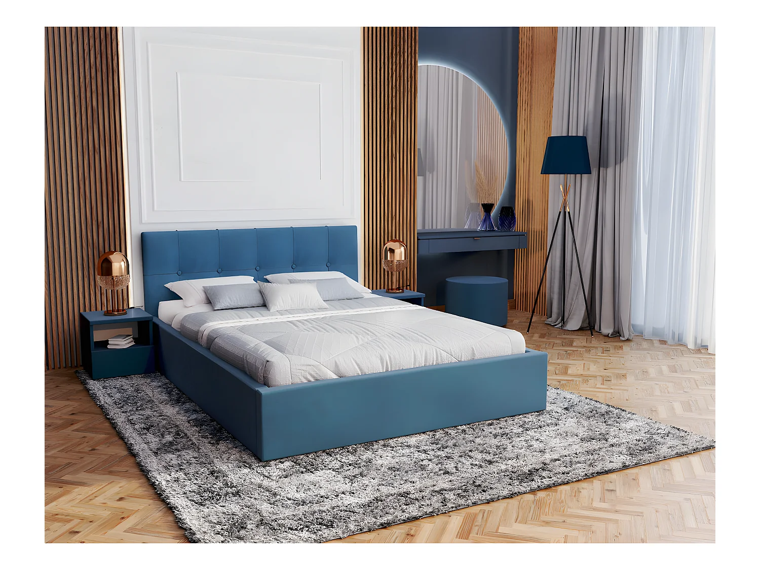 Lit Coffre Rino 140x190 cm - Sommier inclus Azur