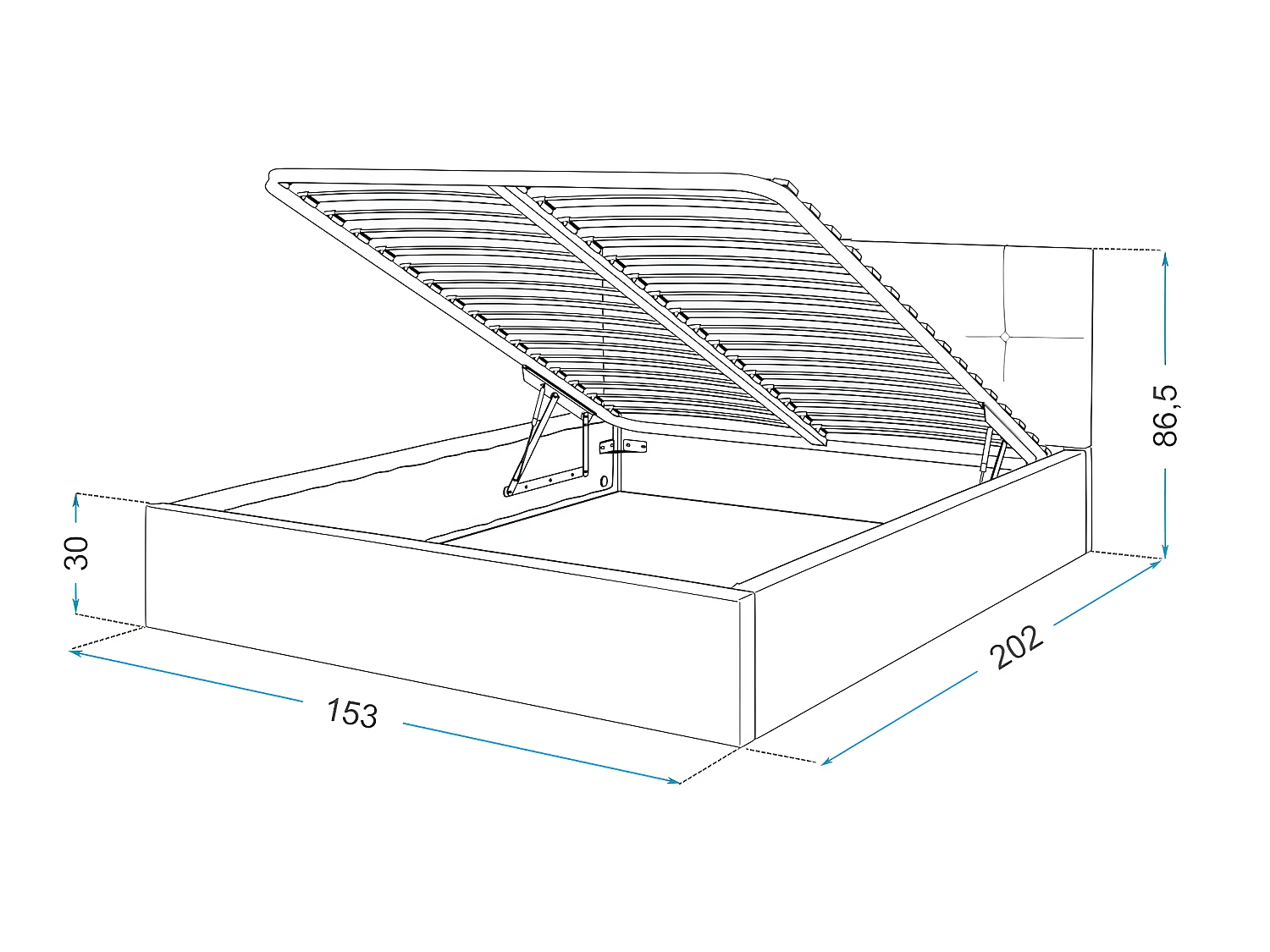 Lit Coffre Rino 140x190 cm - Sommier inclus Azur
