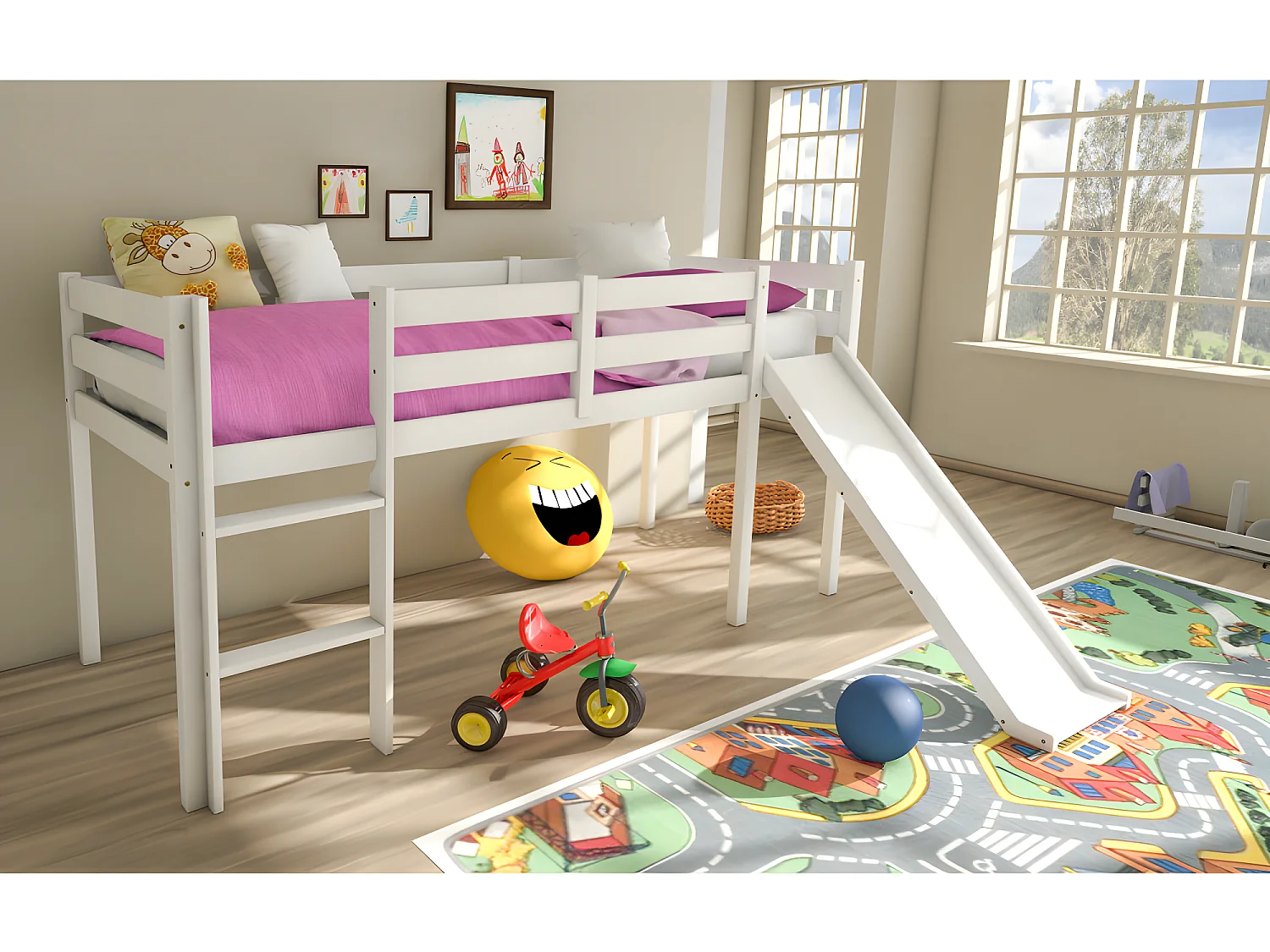 MIKA Mi-hauteur Toboggan 90x200 Blanc