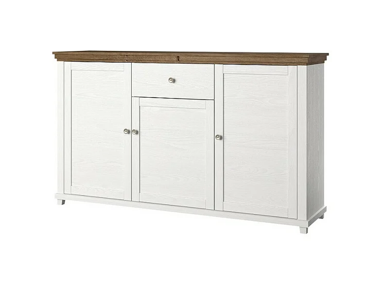 Buffet 160cm com 3 portas e uma gaveta coleção ASSIA. Cores em freixo branco e carvalho.