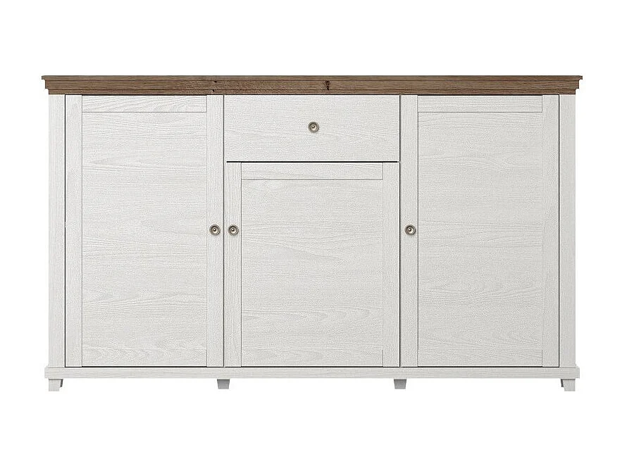 Buffet 160cm avec 3 portes et un tiroir collection ASSIA. Coloris frêne blanc et chêne.