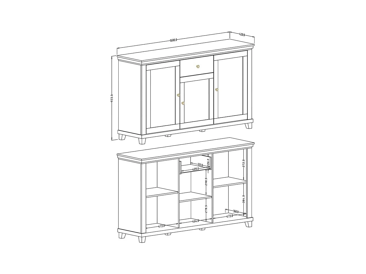 Buffet 160cm met 3 deuren en een lade uit de ASSIA collectie. Kleur groen en eiken.
