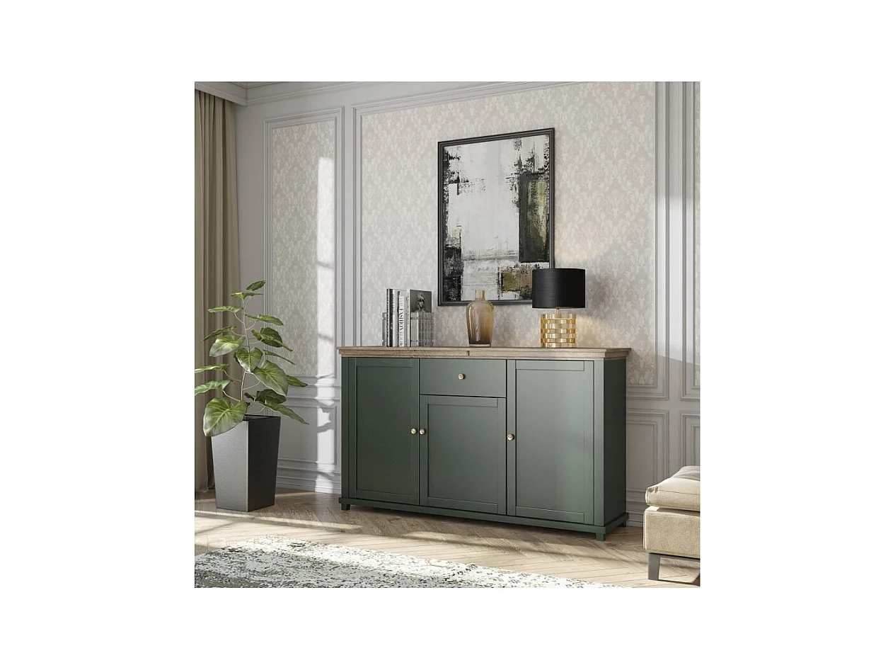 Buffet 160cm met 3 deuren en een lade uit de ASSIA collectie. Kleur groen en eiken.