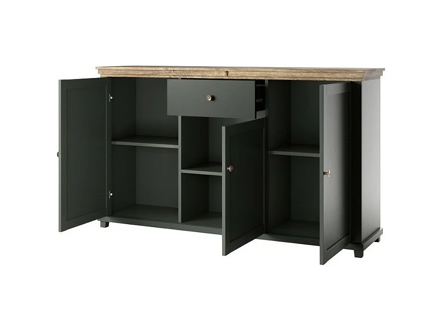 Buffet 160cm met 3 deuren en een lade uit de ASSIA collectie. Kleur groen en eiken.