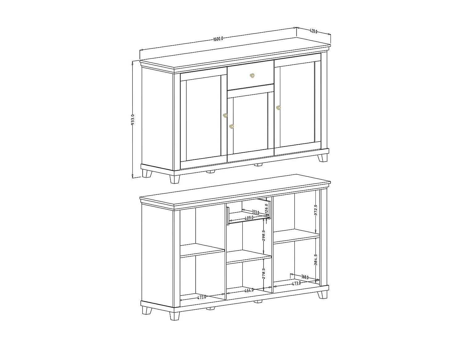 Buffet 160cm avec 3 portes et un tiroir collection ASSIA. Coloris vert et chêne.