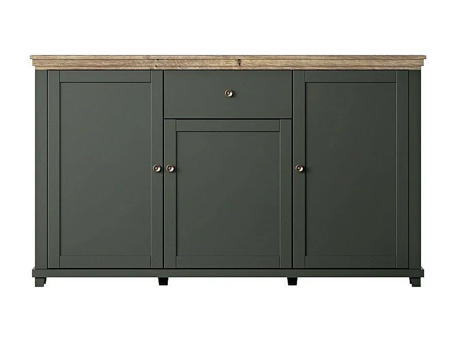 Buffet 160cm avec 3 portes et un tiroir collection ASSIA. Coloris vert et chêne.