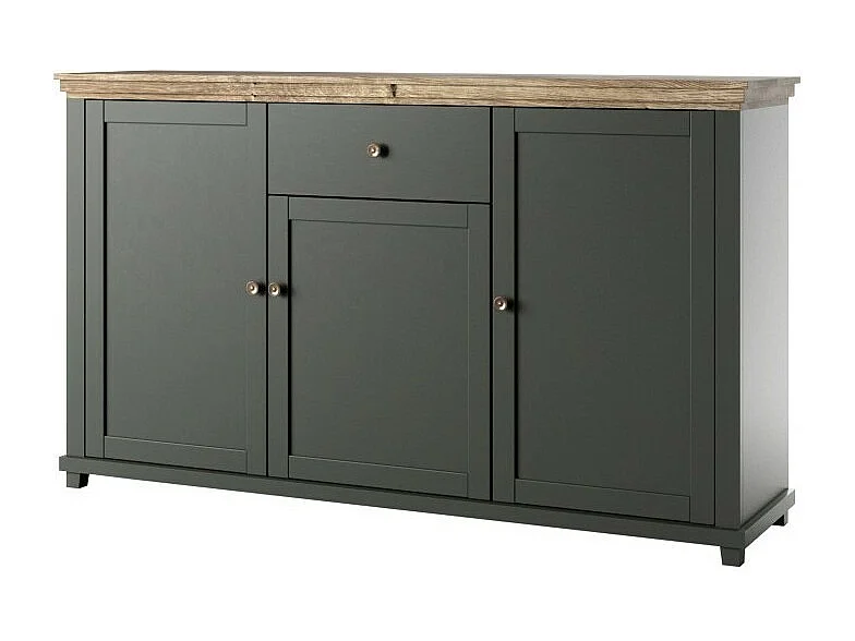 Buffet 160cm met 3 deuren en een lade uit de ASSIA collectie. Kleur groen en eiken.