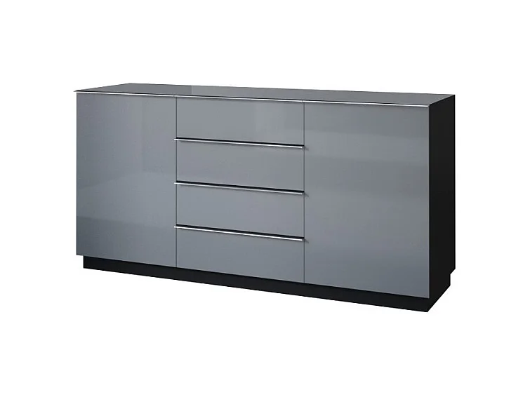 Buffet 160cm 2 deuren en 4 laden collectie ZANTE. Kleur zwart en glanzend grijs.