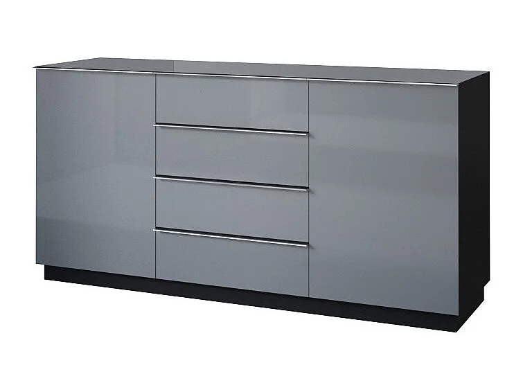Buffet 160cm 2 portes et 4 tiroirs collection ZANTE. Coloris noir et gris brillant.