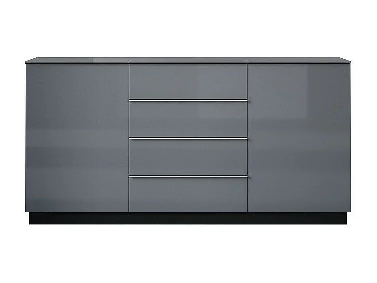 Buffet 160cm 2 portes et 4 tiroirs collection ZANTE. Coloris noir et gris brillant.