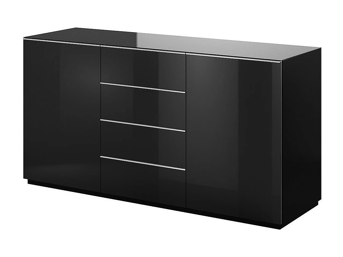 Buffet 160cm met 2 deuren en 4 laden, collectie ZANTE. Kleur: glinsterend zwart.