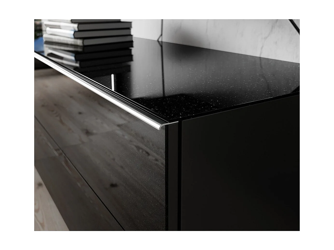 Buffet 160cm met 2 deuren en 4 laden, collectie ZANTE. Kleur: glinsterend zwart.