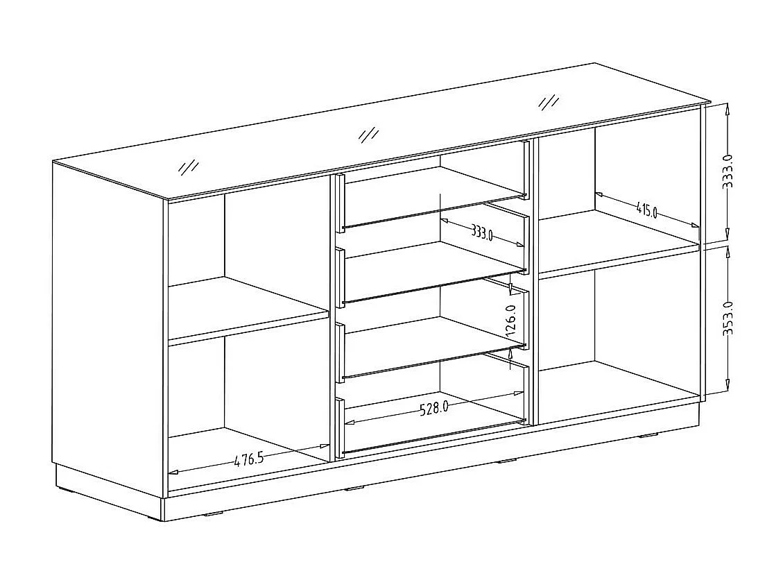Buffet 160cm met 2 deuren en 4 laden, collectie ZANTE. Kleur: glinsterend zwart.