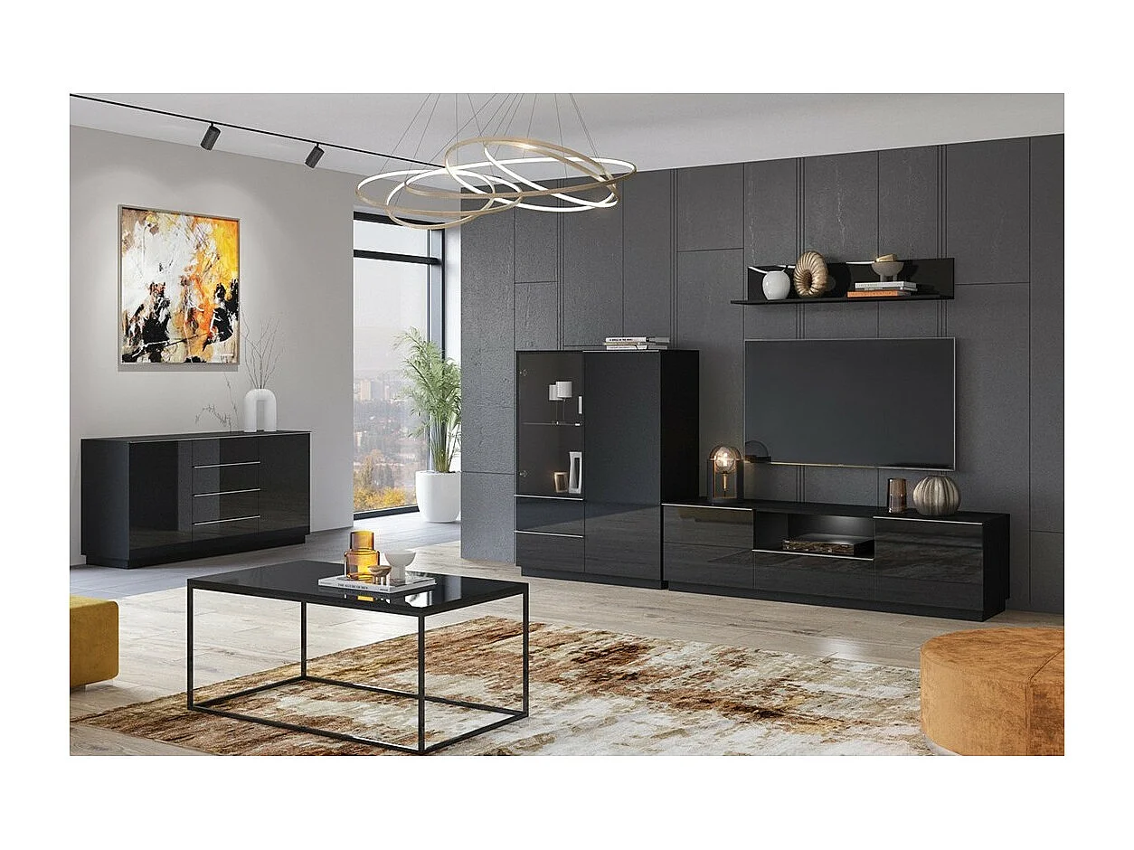 Buffet 160cm met 2 deuren en 4 laden, collectie ZANTE. Kleur: glinsterend zwart.