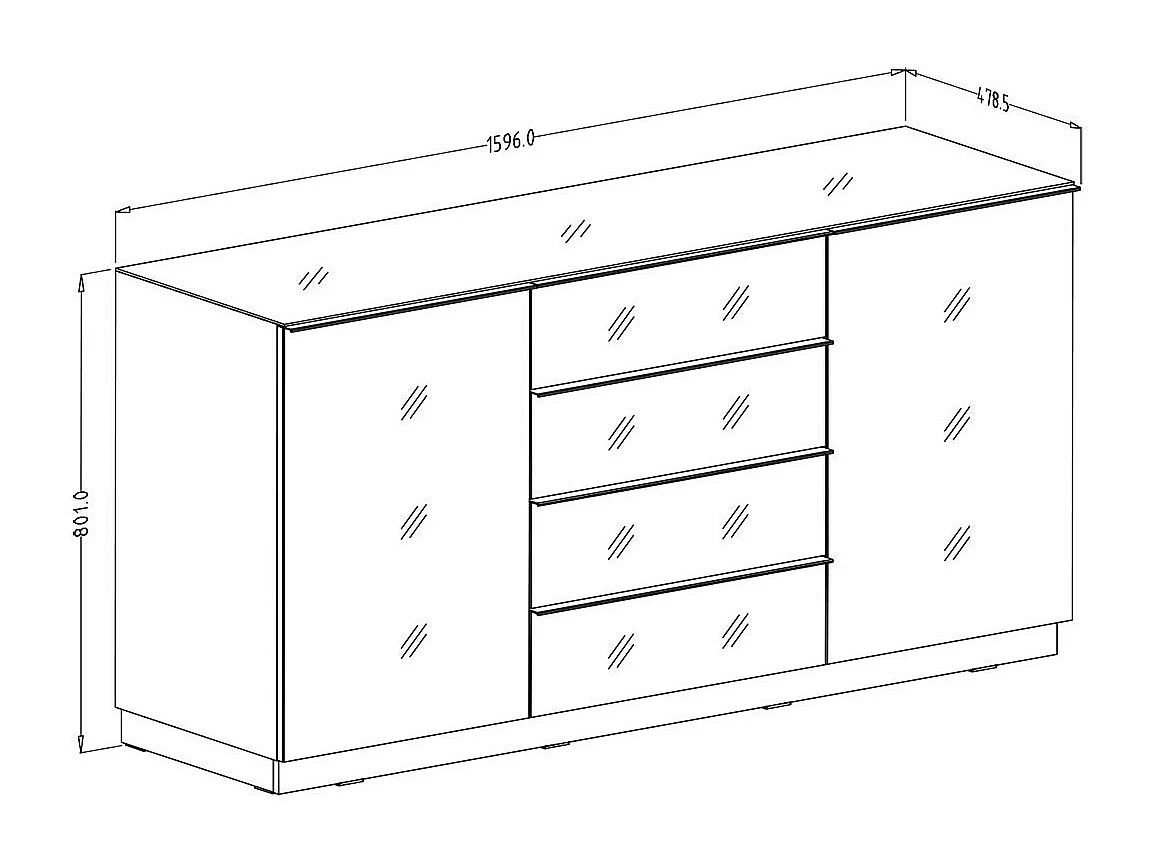Buffet 160cm met 2 deuren en 4 laden, collectie ZANTE. Kleur: glinsterend zwart.