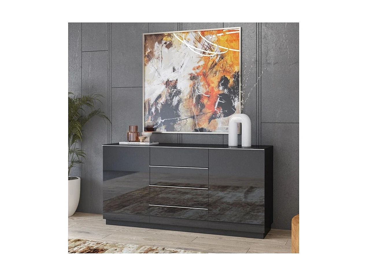 Buffet 160cm met 2 deuren en 4 laden, collectie ZANTE. Kleur: glinsterend zwart.
