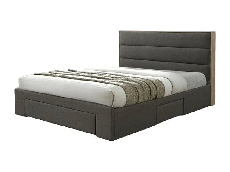 Lit OTTAWA – 180x200 cm coloris gris et chêne avec tiroirs et sommier inclus