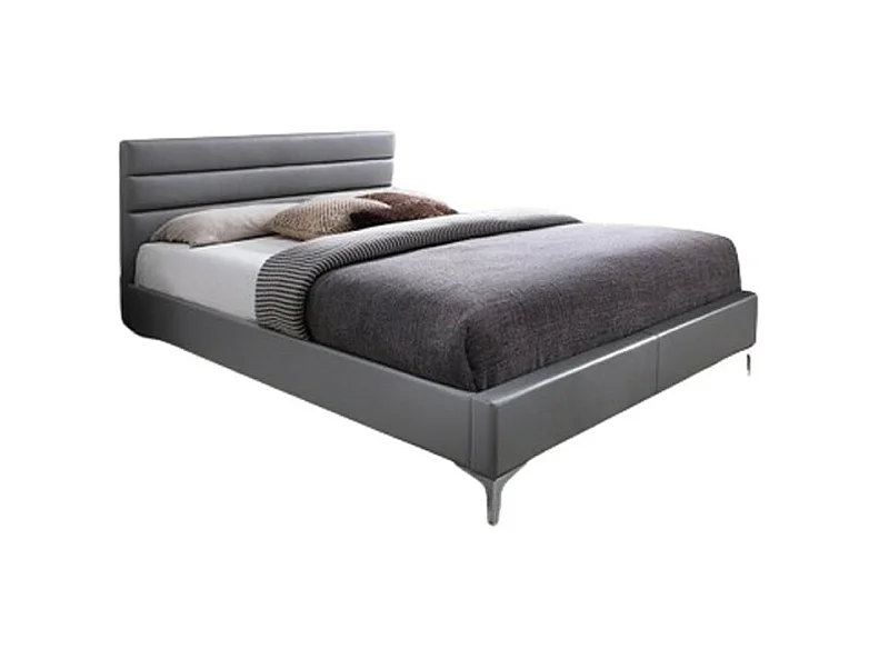 Bed met lattenbodem THOMAS 160x200 in kunstleer, kleur grijs - 215 x 99,5 x 165 cm