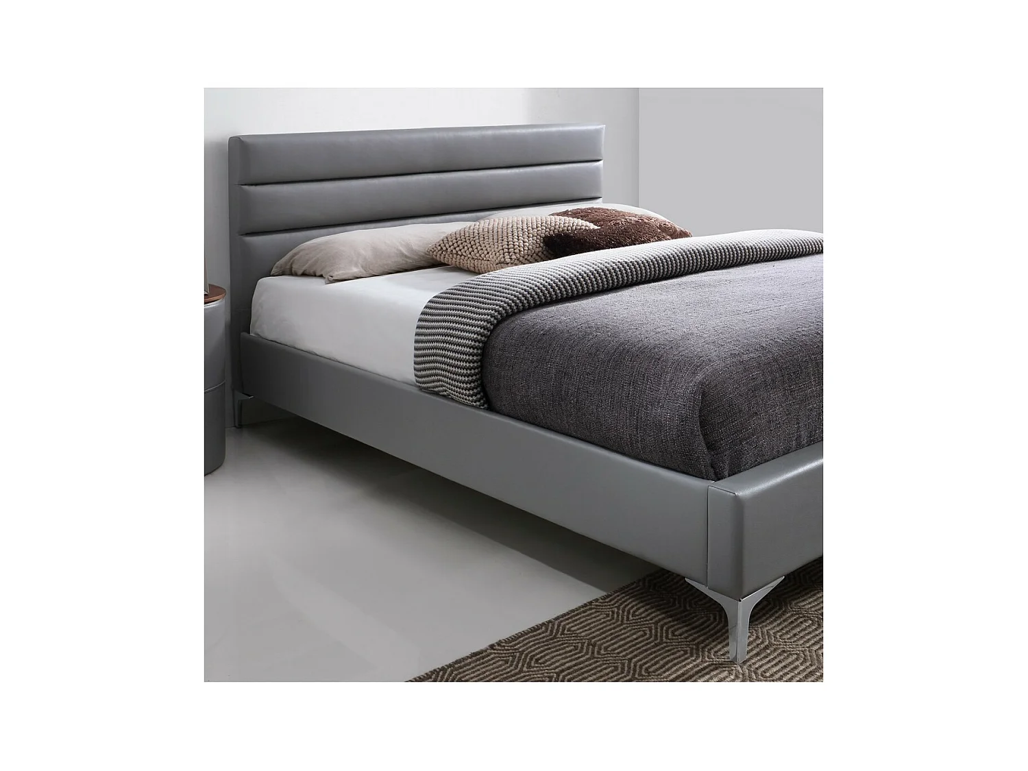 Bed met lattenbodem THOMAS 160x200 in kunstleer, kleur grijs - 215 x 99,5 x 165 cm