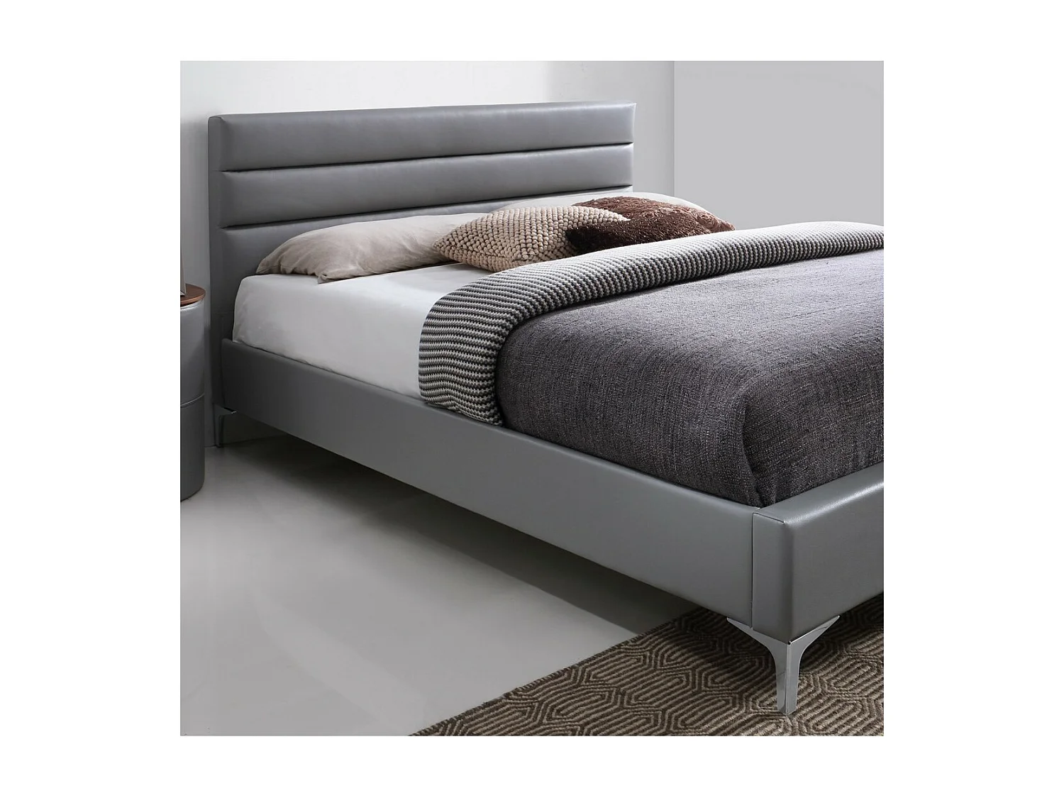 Bed met lattenbodem THOMAS 160x200 in kunstleer, kleur grijs - 215 x 99,5 x 165 cm
