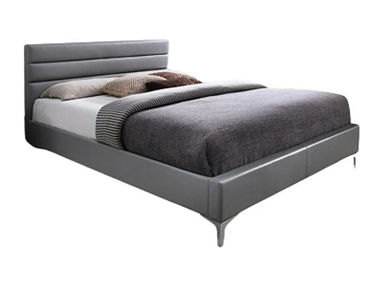 Bed met lattenbodem THOMAS 160x200 in kunstleer, kleur grijs - 215 x 99,5 x 165 cm