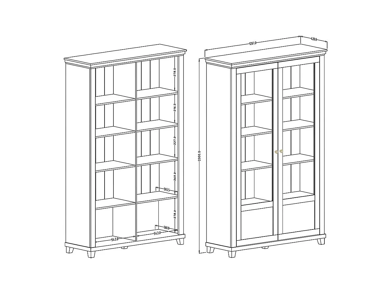 Brede vitrinekast met 2 deuren en geïntegreerde LED's uit de collectie ASSIA. Kleur groen en eiken.