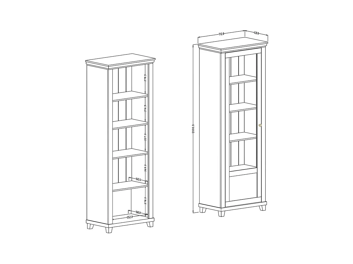 Vitrine 1 porte avec LED intégrées collection ASSIA. Couleur frêne blanc et chêne. Ouverture droite