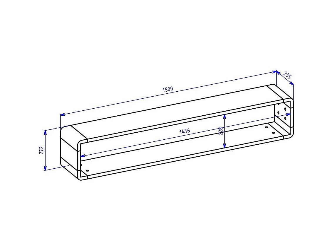 Design rek 150cm collectie VILLA. Kleur eiken en zwart.