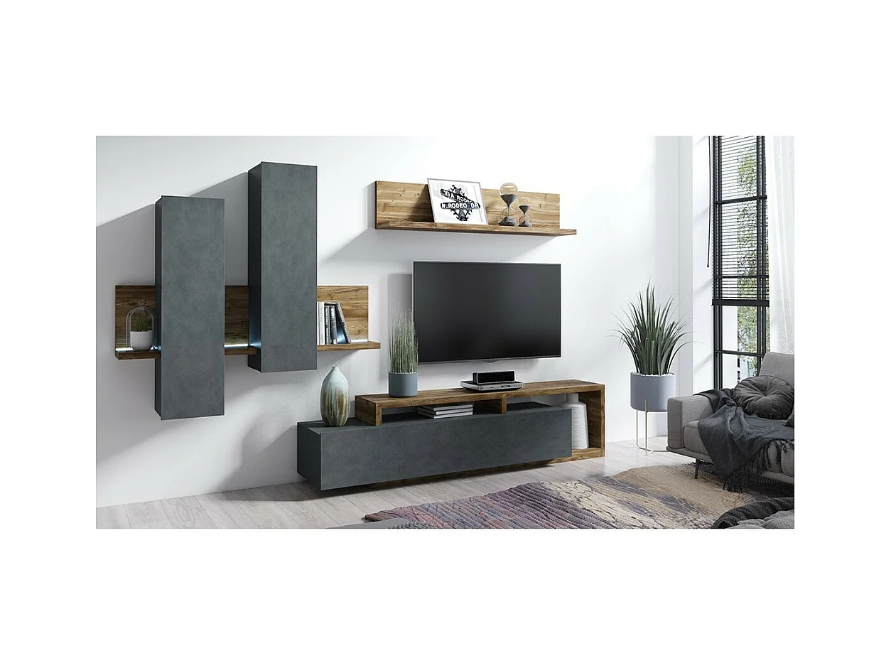 Estantería mural de diseño 150cm Color roble oscuro. Colección BERGAME.