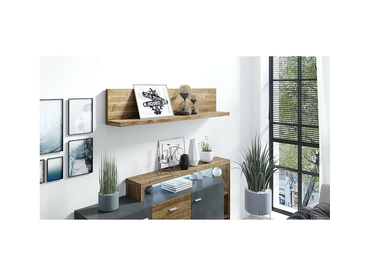 Estantería mural de diseño 150cm Color roble oscuro. Colección BERGAME.