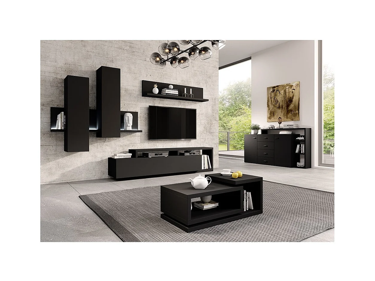 Scaffale da parete design 150cm Colore nero super opaco. Collezione BERGAMO.