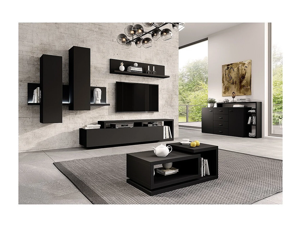 Wandregal Design 150cm Farbe supermatt Schwarz. Kollektion BERGAMO.